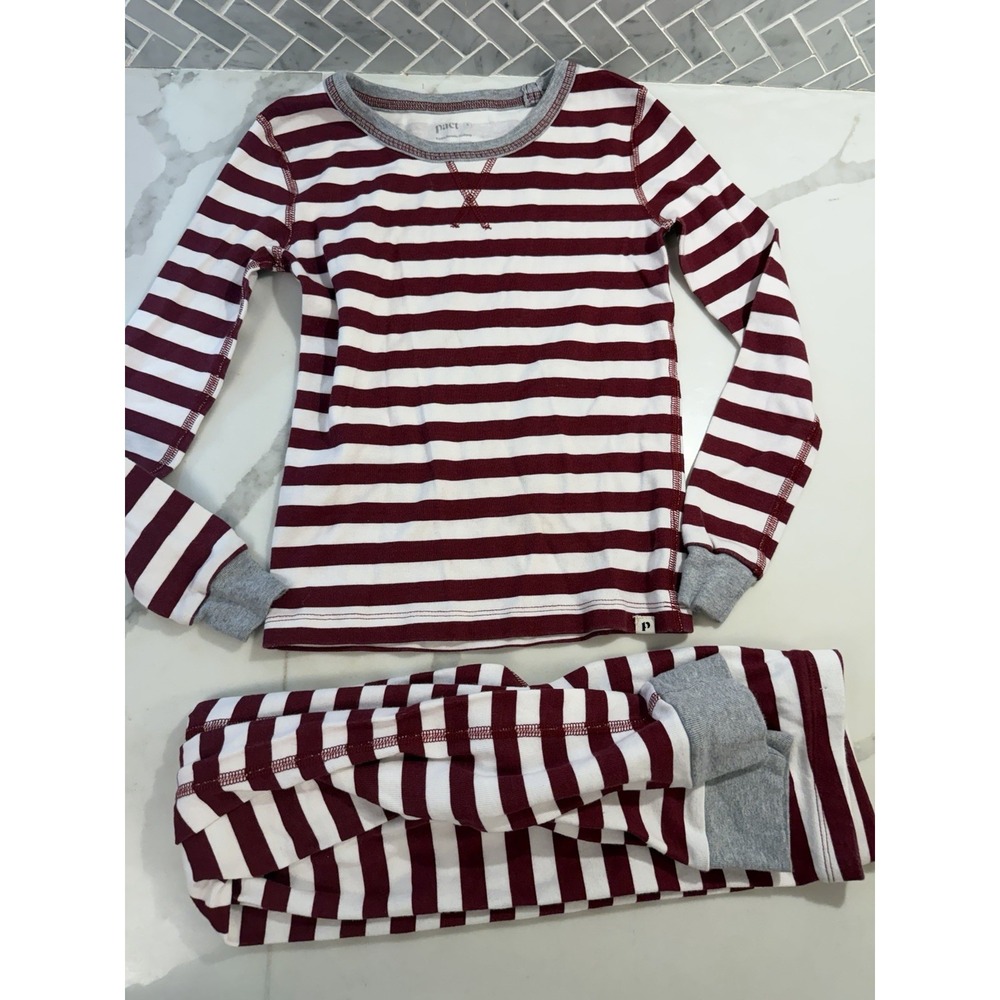 Pact Red Striped Pajamas Set Kids Sz 8 Organic Where's Waldo Holiday Thick